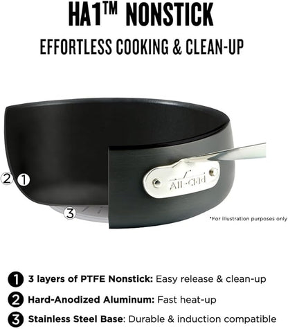 All-Clad HA1 Hard Anodized Nonstick Pots and Pans Set Non Stick Cookware Sets, Oven Broiler Safe 500F, Black