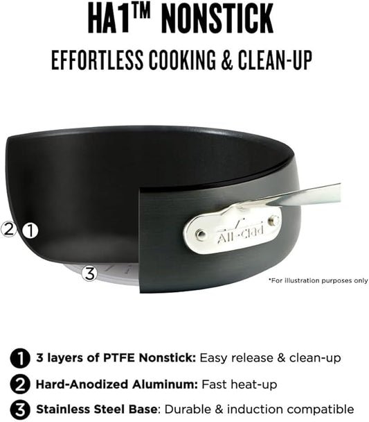 All-Clad HA1 Hard Anodized Nonstick Pots and Pans Set Non Stick Cookware Sets, Oven Broiler Safe 500F, Black