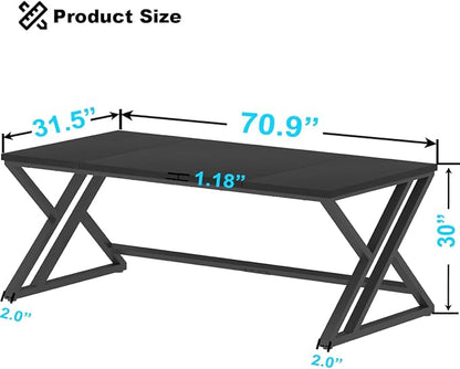 LVB 70.8" Black Computer Desk, Large Industrial Pc Study Home Office Desk, Long Modern Wood Gaming Work Writing Desk for 2 Person, Farmhouse Double Workstation Executive Desk with Storage in Bedroom