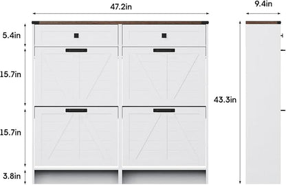 Shoe Cabinet with 4 Flip Drawers & 2 Drawers,Farmhouse Shoe Storage Cabinet for Entryway,Slim Freestanding Organizer Rack for Front Door Entrance,White
