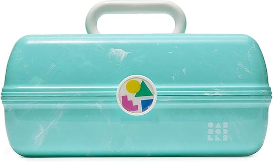 Caboodles On-The-Go Girl Makeup Box, Turquoise on Marble, Hard Plastic Makeup Organizer Box, Built-In Mirror, Secure Latch for Safe Travel, Spacious Storage for Large Items