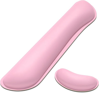 Dapesuom Keyboard Wrist Rest Set, Cute PU Leather Wrist Cushion for Computer Keyboard and Mousepad, Memory Foam Mouse Pad Rests Support with Non-Slip Base for Typing Pain Relief, Laptop, Rose Pink