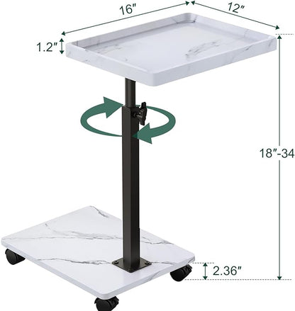 C Table End Table Adjustable Height, 360°Swivel TV Tray Table for Small Spaces, Couch Tables That slide under, C Shaped Side Tables living room and bedroom for Sofa, Bed,Chair, Snack (1, White)