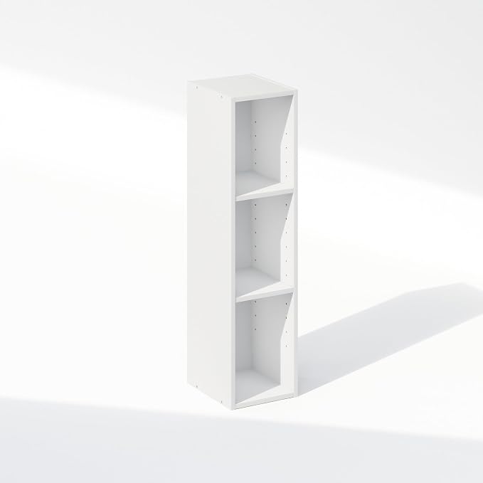 Furinno Reed 3-Tier Closet Organizers and Storage, Closet Organizer, Open Shelf Closet Storage, for Wardrobe, Bedroom, Living Room, 8-Inch Width, White
