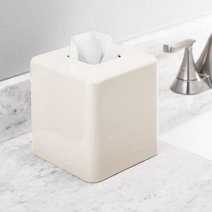 mDesign Metal Square Tissue Box Cover, Modern Facial Paper Holder - Accessories for Bathroom Vanity Countertop, Bedroom Dresser, Night Stand, Desk, Office, End Table - Unity Collection - Cream/Beige