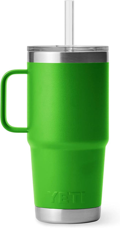 YETI Rambler 25 oz Tumbler with Handle and Straw Lid, Travel Mug Water Tumbler, Vacuum Insulated Cup with Handle, Stainless Steel, Canopy Green