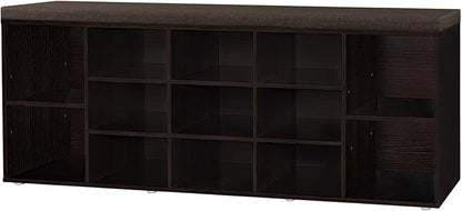 DINZI LVJ Shoe Storage Bench with Cushion, 13-Cubby Shoe Rack, Adjustable Shelves, Multifunctional Shoe Organizer Bench for Entryway, Mudroom, Hallway, Living Room, Bedroom and Garage, Espresso