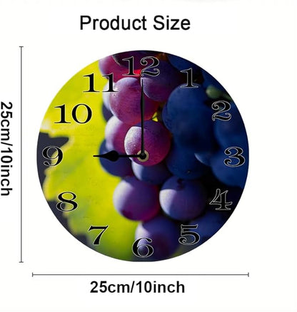 Grape Wall Clock 10 Inch Wooden Battery Operated Autumn Forest Maple Leaves Wall Clocks Decorative Indoor,Decorative for Kitchen Bathroom Bedroom