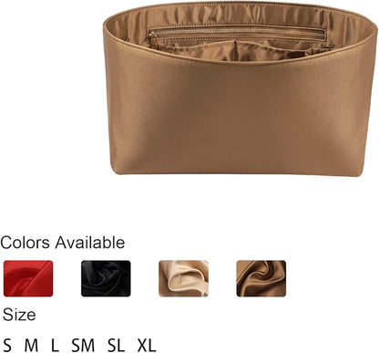 ZTUJO Purse Organizer Insert For Handbags, Silk Purse Organizer with Zipper, Silky Smooth, Bag Organizer For Speedy Neverfull Tote,onthego,Artsy, 6 Sizes(Small,Silky Brown)