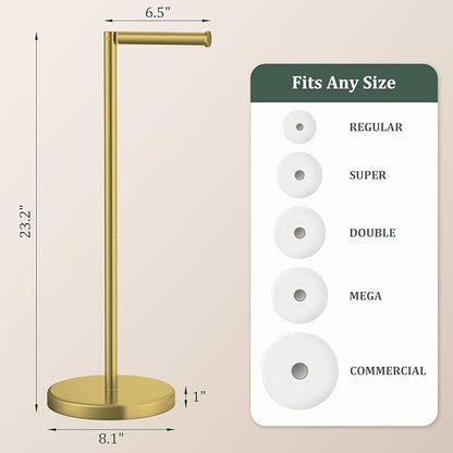 Brushed Gold Toilet Paper Holder Stand, Freestanding Toilet Paper Holder for Bathroom, 304 Stainless Steel Rustproof Tissue Roll Holder Storage for 4 Rolls(Fits All Rolls)