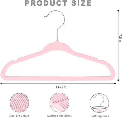 BAGIAL 50 Pack Kids Velvet Hangers 14 Inches Children's Clothes Hangers Non-Slip Baby Hangers for Infant/Toddler (Blush Pink)
