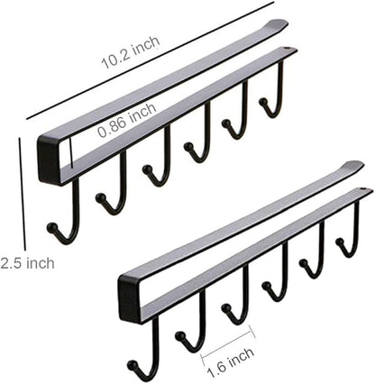 AliCH 2pcs Mug Hooks Under Cabinet Mug Holder Rack,Nail Free Adhesive Coffee Cups Holder Hanger for Cups/Kitchen Utensils/Ties Belts/Scarf/Keys Storage, Fit for 0.8inch Thickness Shelf or Less (Black)