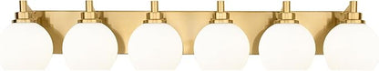 Bathroom Light Fixtures, 6-Light Brushed Gold Bathroom Vanity Lights Over Mirror with Globe Milk White Glass Shade, 38 Inch Modern Vanity Lighting Fixtures, VL195-BG-ML-6