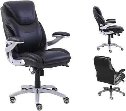 NBF Ergonomic Executive Office Chair with Flip up Arms and Lumbar Support - Ideal for Home, Study - Modern Chairs with Iridescent Silver Finish, 30.5" D x 26.5" W, Black, Gray