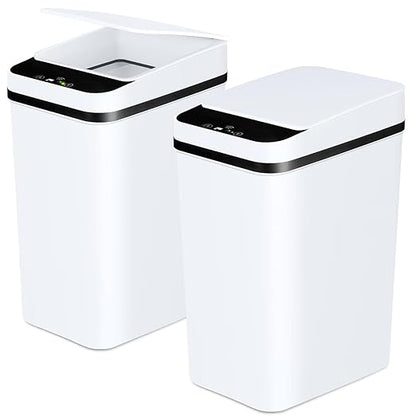 Anborry Bathroom Trash Cans with Lid 2 Pack 2.2 Gallon Touchless Automatic Motion Sensor Small Slim Garbage Can, Smart Electric Narrow Garbage Bin for Bedroom Office Kitchen (White)
