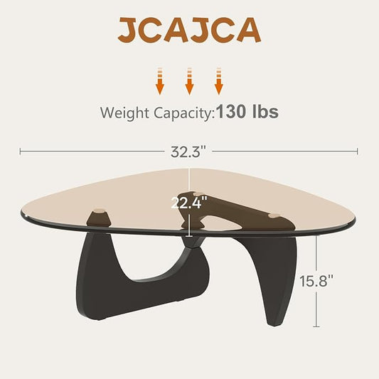 Coffee Table for Living Room Mid Century Modern Center Small Table with Glass Top and Wood, Black Brown(32 Inch)