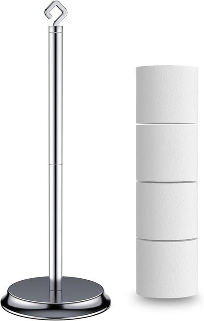 KASUNTO Toilet Paper Holder for Bathroom, Metal Free Standing Toilet Paper Storage with Rustproof, Tissue Paper Roll Stand for Bathroom Accessories (Poilshed Chrome)