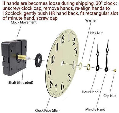 30-inch Farmhouse Metal & Solid Wood Noiseless Wall Clock (Whitewash, 30-inch)