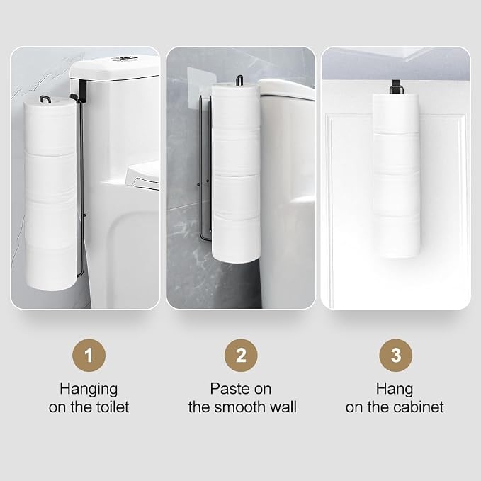 Black Over The Tank Toilet Paper Holder for 4 Roll Tissue,Bathroom Toilet Paper Roll Storage Holder Wall Mount Brushed Nickel,Metal Hanging Toilet Paper Holder Dispenser,Organizer 2pcs