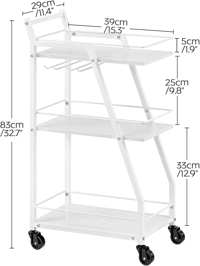 Bar Cart for The Home, Small Bar Cart on Wheels, Beverage Cart, Home Bar Serving Cart with Glass Holder, Drink Cart for Bar, Kitchen, White and White BC03WW
