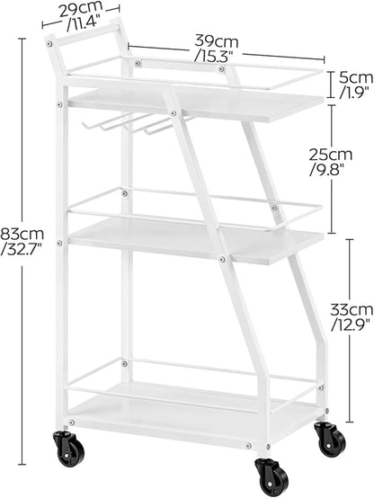 Bar Cart for The Home, Small Bar Cart on Wheels, Beverage Cart, Home Bar Serving Cart with Glass Holder, Drink Cart for Bar, Kitchen, White and White BC03WW