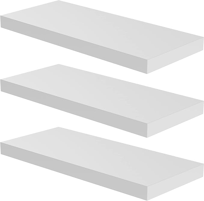 JPND Floating Shelf, Set of 3 Wall Shelf, 30 in W x 12.75 in D x 2 in H Wooden Floating Wall Shelf with Invisible Brackets for Living Room/Bedroom/Bathroom/Kitchen Storage and Decor, White