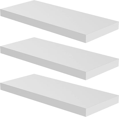 JPND Floating Shelf, Set of 3 Wall Shelf, 24 in W x 12.75 in D x 2 in H Wooden Floating Wall Shelf with Invisible Brackets for Living Room/Bedroom/Bathroom/Kitchen Storage and Decor, White