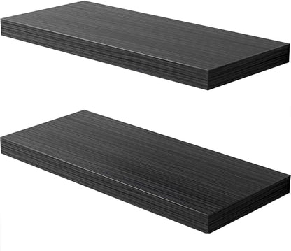 JPND Floating Shelf, Set of 2 Wall Shelf, 24 in W x 12.75 in D x 2 in H Wooden Floating Wall Shelf with Invisible Brackets for Living Room/Bedroom/Bathroom/Kitchen Storage and Decor, Black Wood
