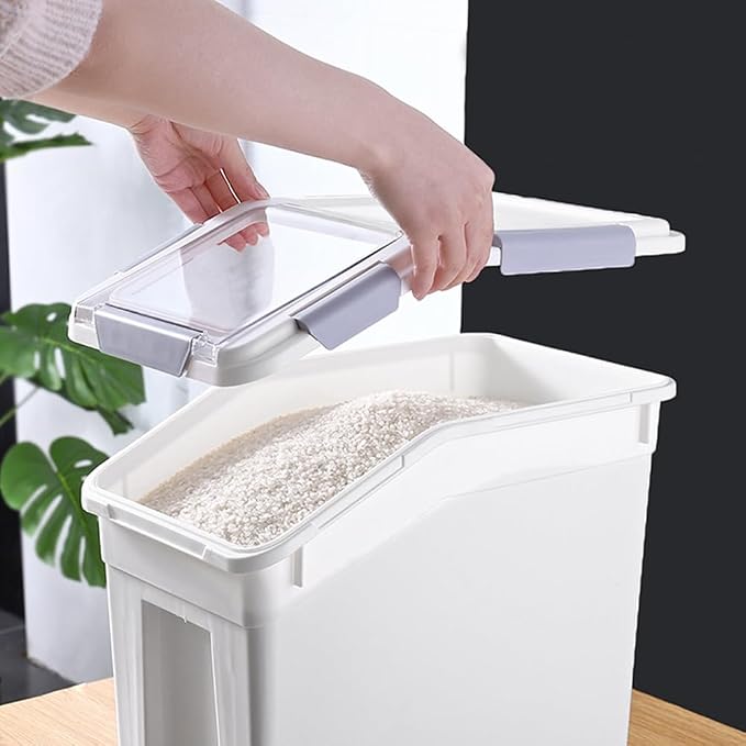 30Lbs 2 Pack Food Storage Container with Scoop, Airtight Rice Storage Bins Flour Containers Pet Food Dispenser with Handle & Wheels, Plastic Kitchen Pantry Organization for Cereal Baking Supplies