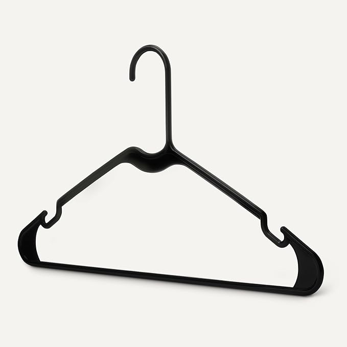 Amazon Basics Plastic Clothes Hangers, Adult Size, Black, Pack of 50
