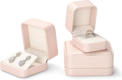 Oirlv Luxury Leather Jewelry Ring Box Engagement Ring Box Wedding Day Keepsake Case Bridal Photo(Pink)