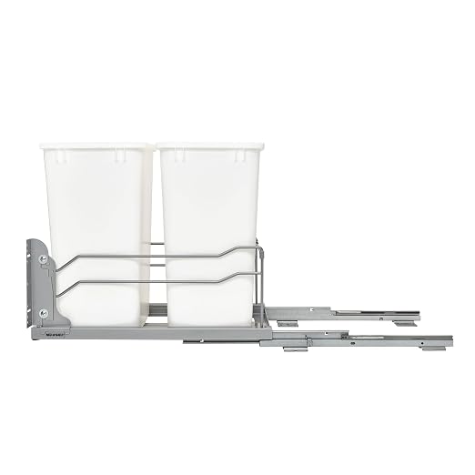 Rev-A-Shelf Double 35 Qt Pullout Trash Cans with Soft-Close for Under Kitchen Cabinets, Min Opening Width of 14.5", White, 53WC-1835SCDM-211