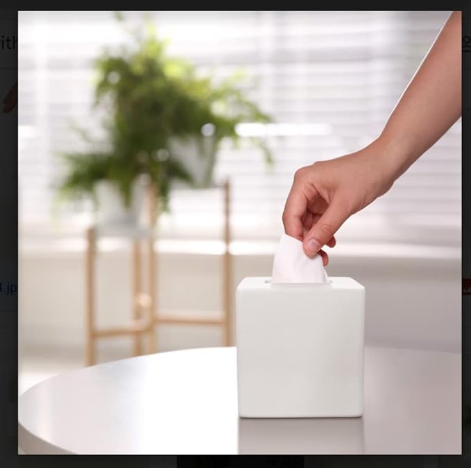 bUnusual White Tissue Box Cover - Modern Tissue Holder, Lacquer High Gloss Finish & Rounded Edges - Cube Square Box. Bathroom, Desks, Kitchen Countertop, Dressers - Wont Move When You Pull a Tissue!