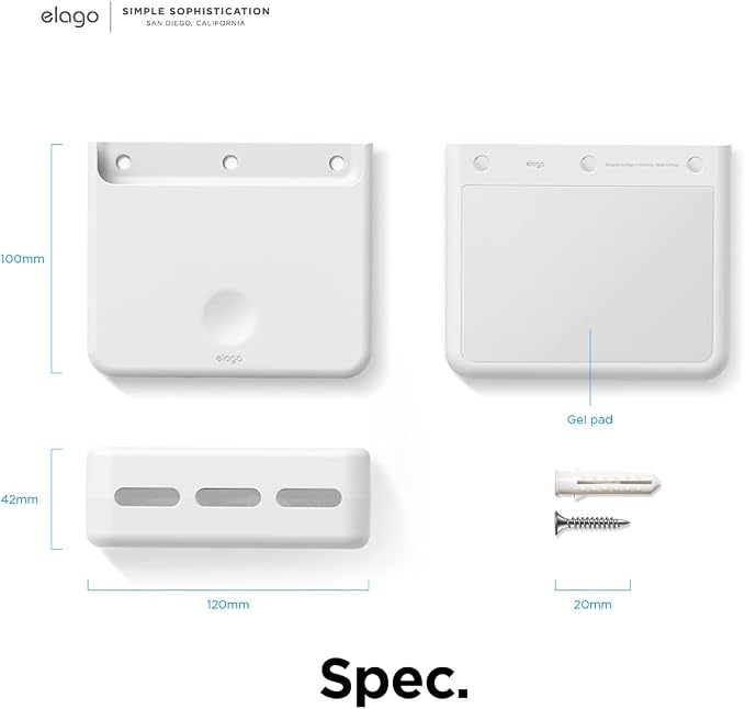 elago Universal Remote Holder Mount Compatible with Apple TV Remote and All Other Remote Controls - Adhesive Tape or Screw Mounting Options, Available Wired Charging [Large] [White]