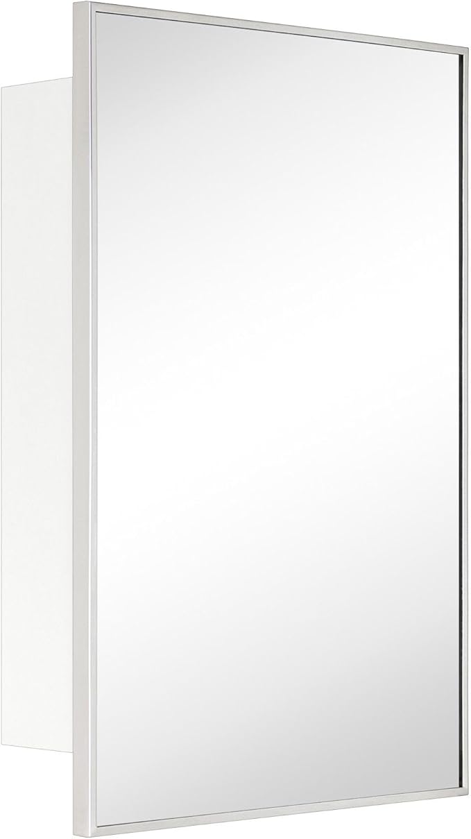 TEHOME 17.5'' x 29'' Polished Nickel Recessed and Surface Mount Bathroom Medicine Cabinet with Mirror Square Cornered Metal Framed Rounded Rectangle Medicine Cabinet Mirror