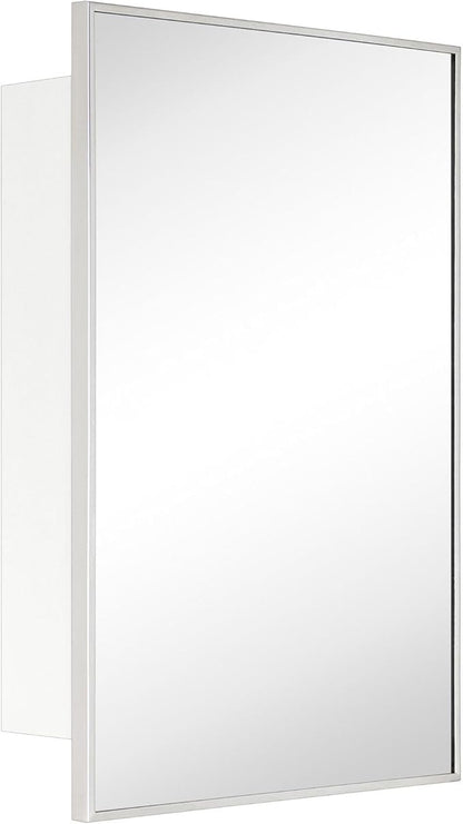 TEHOME 17.5'' x 29'' Polished Nickel Recessed and Surface Mount Bathroom Medicine Cabinet with Mirror Square Cornered Metal Framed Rounded Rectangle Medicine Cabinet Mirror