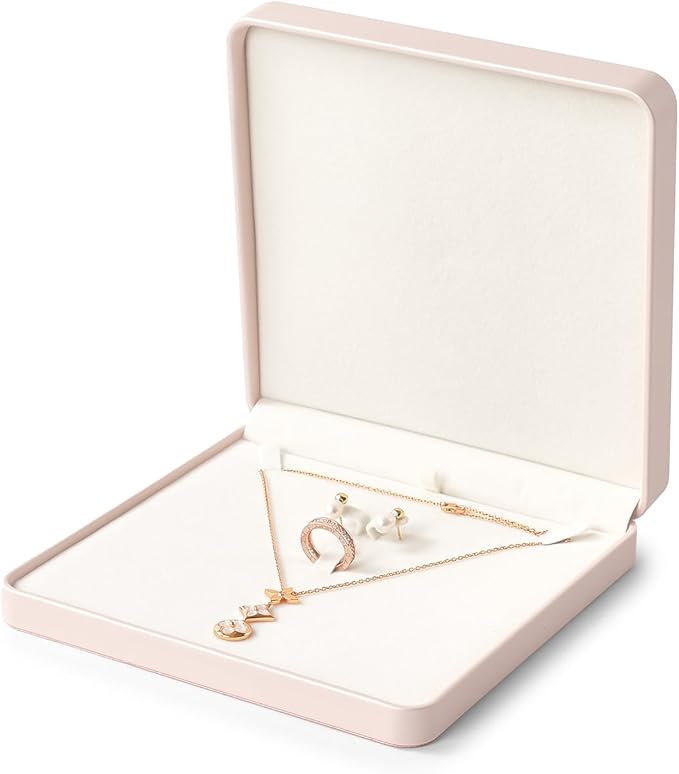 Oirlv Luxury Leather Jewelry Set Box Big Necklace Ring Storage Case Jewelry Gift Box for Bracelet Necklace Earring Ring (Pink)