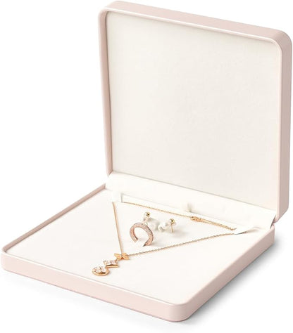 Oirlv Luxury Leather Jewelry Set Box Big Necklace Ring Storage Case Jewelry Gift Box for Bracelet Necklace Earring Ring (Pink)