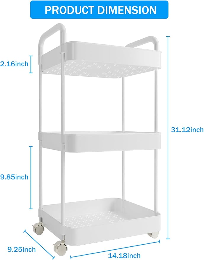 Volnamal Diaper Caddy Organizer, 3-Tier Movable Diaper Cart with Wheels, Newborn Essentials Must Haves, Diaper Caddy for Wipes & Diapers, Baby Registry Search - Plastic White