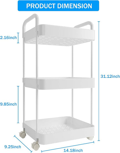 Volnamal Diaper Caddy Organizer, 3-Tier Movable Diaper Cart with Wheels, Newborn Essentials Must Haves, Diaper Caddy for Wipes & Diapers, Baby Registry Search - Plastic White