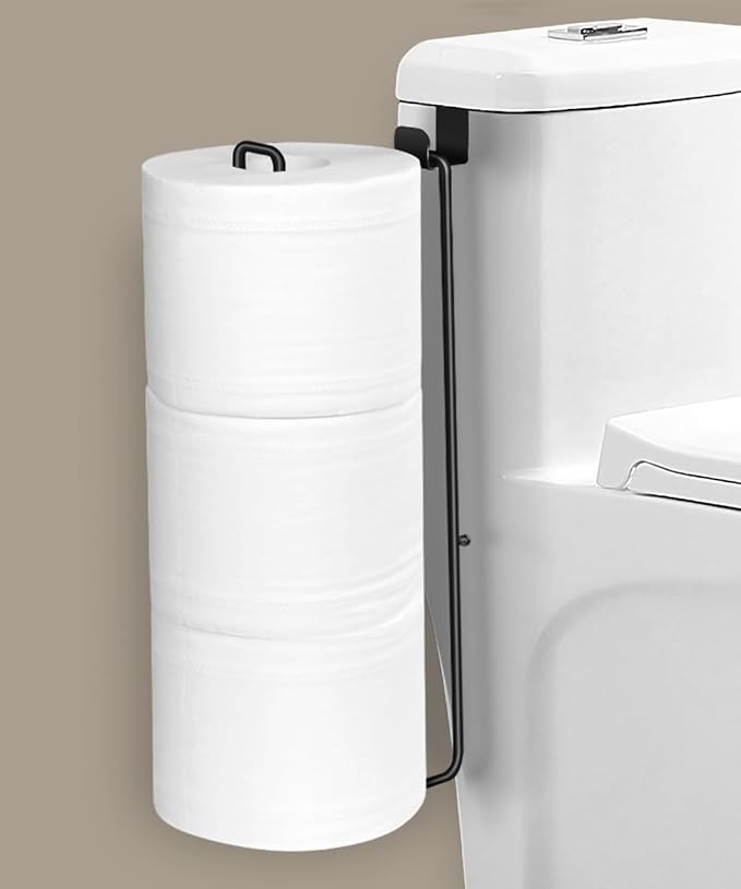 Toilet Paper Holder with Storagefor 3 Roll Tissue Wall Mounted Over The Tank Toilet Paper Holder Organizer Self Adhesive Toilet Paper Storage Stainless Steel Toliet Paper Holder（Black 1 Pcs）