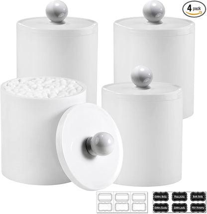 SheeChung 4 Pack Qtip Holder,White Acrylic Apothecary Jars,Shatterproof Qtip Holder Dispenser Set,Opaque Bathroom Vanity Organizer for Cotton Swabs,Balls,Pads, Modern Minimalist Decor (4 Pack,12&10oz)