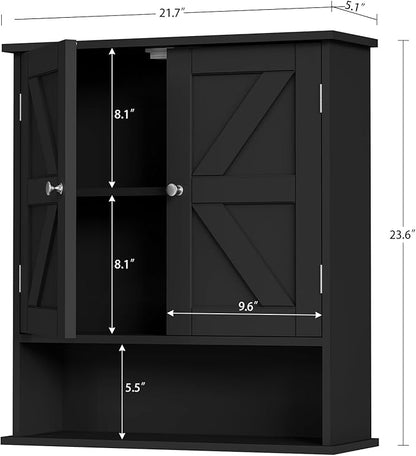 TEENFON Bathroom Wall Cabinet, Bathroom Cabinet with Barn Doors & Adjustable Shelf, Over The Toilet Storage Cabinet, Medicine Cabinet, Black UNGGX001HV1