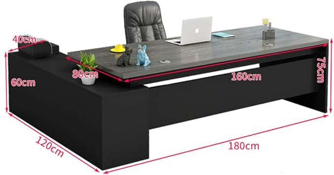 LITFAD Modern L-Shape Office Desk with Wood Base Executive Desks Boss Table Computer Desk Home Office Furniture with Drawers and Storage Shelves - Without Chairs Gray 63" L x 31.5" W x 29.5" H