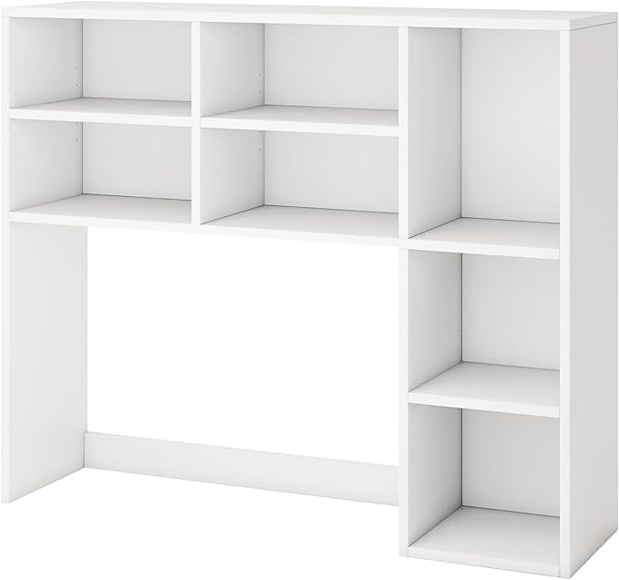 Desk Hutch, Desktop Shelf with 7 Shelves, Desk Bookshelf w/Anti-Toppling Devices, Wood Table Top Bookshelf Organizer, Small Desk Shelf for Study, Office, Dorm (White, 7 Shelves)