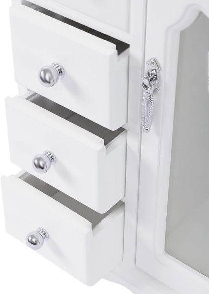 Jewelry Box for Women, 4 Layer Jewelry Holder Organizers Large Jewelry Storage Case with Mirror ,Double Doors, Ring Necklace Carousel, for Necklaces Earrings Rings Bracelets Christmas New Year Gifts
