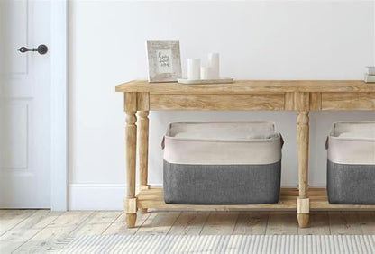 DECOMOMO Storage Baskets for Shelves - Fabric Storage Bins, Linen Closet Organizers and Storage (Slate Grey & White, Large - 3 Pack)