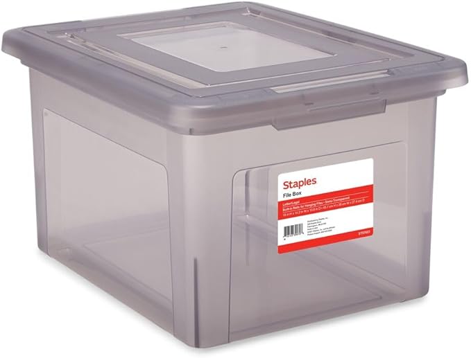 STAPLES File Box Plastic File Box Snap, Letter/Legal Size, Frost Gray, 4/Carton
