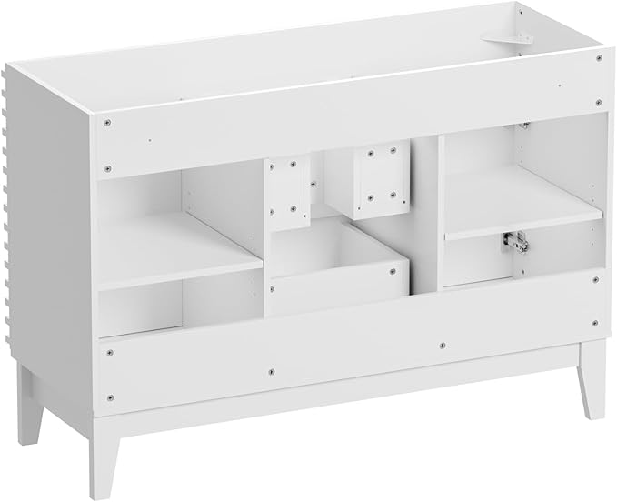 ROOMTEC 48" Bathroom Vanity, Mid-Century Freestanding Bathroom Vanity Cabinet with Storage, Particleboard Frame with Wood Grain Laminate, White(Sink Basin Not Included)
