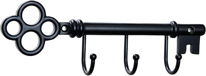 Classic Wall Mounted Key Holder Hook Rack, Vintage Key Rack for Entryway (Black)